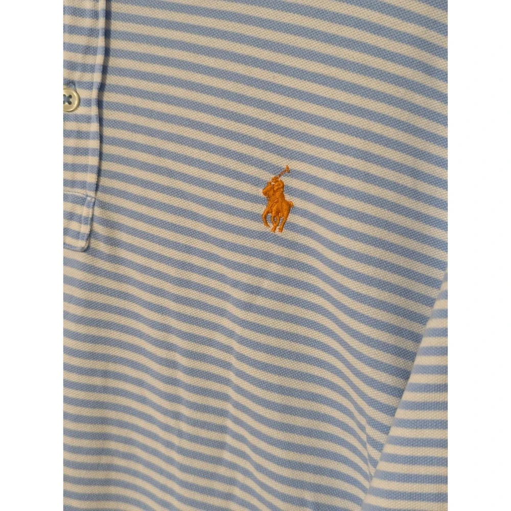 Polo Ralph Lauren Polo Shirt Mens Large Blue White Striped Featherweight Mesh